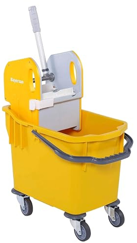 25L Industrial Kentucky Mop Bucket by Bayersan with Heavy-Duty Wringer & Wheels - Commercial Cleaning Bucket for Offices, Schools, Warehouses & Professional Use (Yellow)