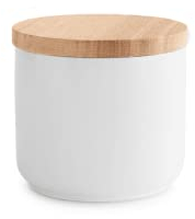 SPRINGLANE Keramik Vorratsdosen mit Holzdeckel Sweet Scandi, Kautschukholz-Deckel, Aufbewahrungsdosen, Frischhaltedosen - 1x Weiß: 10x9cm