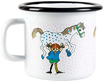Pippi Langstrumpf Tasse, Emaille, 250ml, Tasse mit Pippi und Kleinen Onkel für Jungen, Mädchen, Kinder und Erwachsene