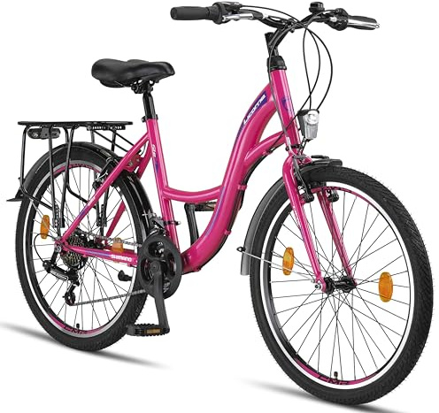 Licorne Bike Stella Bicicleta para Mujer, 24 Pulgadas, luz de Bicicleta, Cambio 21 Marchas, Bicicleta de Ciudad para niñas y niñas, Florenz, Amsterdam, Hollandrad, diseño Retro, Bicicleta Infantil
