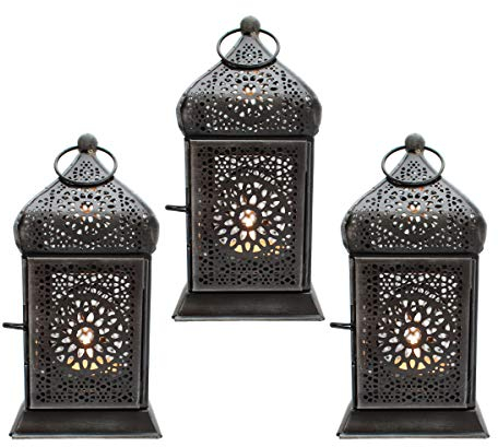 Deko Laterne Metall SchwarzTeelicht Orientalisch Zum Stellen und Hängen set/3 Gall&Zick