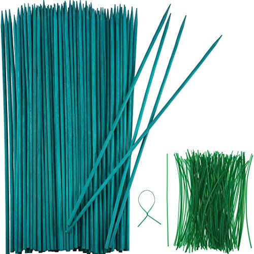 Grüner Holz Pflanzenpfahl Blumen Pflanzenstütze Garten Holzstäbchen Bambus Pflanzenstäbe Picks mit 100 Stück 15 cm Langen Grünen Metallisch Drehen Krawatten (40 cm, 50 Stücke)