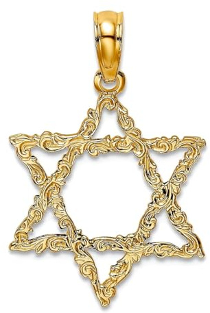 Religiöser Judaica-Davidstern mit Schriftrollen-Design, 16 mm, 14 Karat Gold, jüdischer Anhänger für Damen