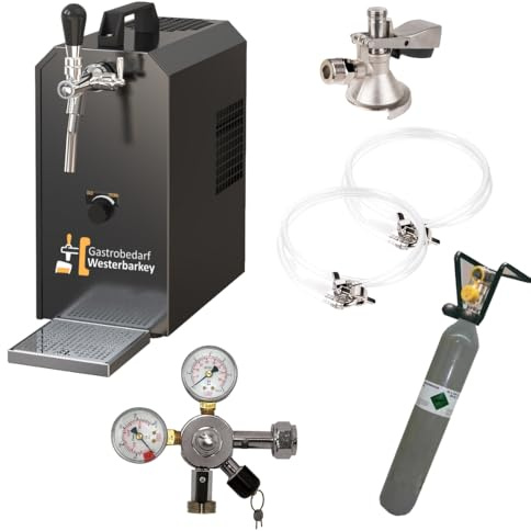 GASTROBEDARF WESTERBARKEY Zapfanlage Edelstahl 35 L/h Komplettset mit CO², Uhr, Schläuchen und Keg Flachkeg(A) 500g