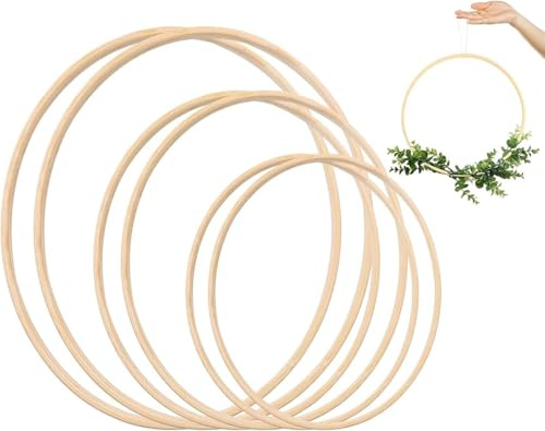 VALAM 6 st blommiga kronringar bambu trä makramé ring för drömfångare, dröm catcher rund trä bambu ring DIY hantverksverktyg, 3 storlekar (10, 12,5; 15 cm) (1)