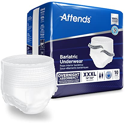 Attends Bariatric Adult Incontinence Underwear, 3X-Large (74-92), [10 Count] - Overnight Absorbency for Men and Women, Disposable Pull-On Diapers with Tear-Away Sides, AU60