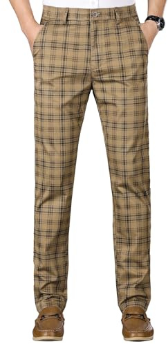 Yukirtiq Herren Chinohose Kariert Hose Business Freizeithose Slim fit Chino mit Stretchhose Stoffhose für Männer