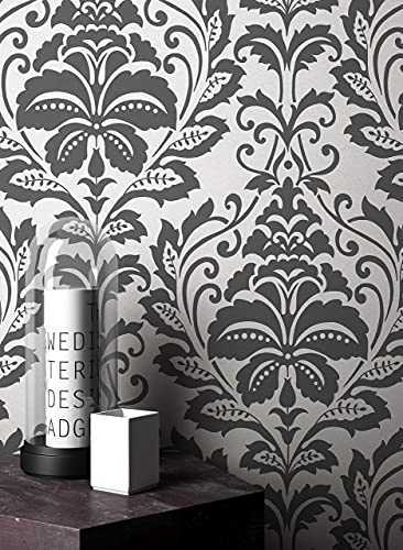 NEWROOM Tapet Silver Vliestapet Barock Ornament - Glamour Metallic Glänsande Prakt för Vardagsrum Sovrum