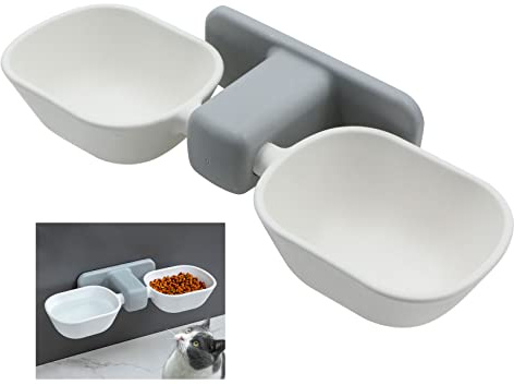Feeding Bowl Cat Bowls for Cats Cat Bowls Cat Bowl Double Bowl for Cats Feeding Bowls Cat Food Wall Mounted with Raised Stand Holder Reduce Pets Neck Pain, Removable Bowl