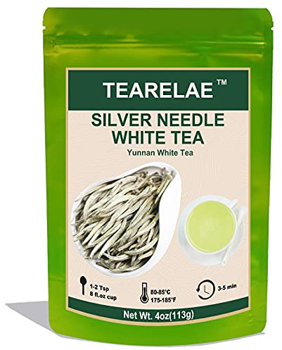 TEARELAE - Silver Needle White Tea Loose Leaf - 4oz/113g - Chinese Yunnan Premium Loose White Tea Leaves - Bai Hao Yin Zhen - Low Caffeine - Gentle Woody Aroma