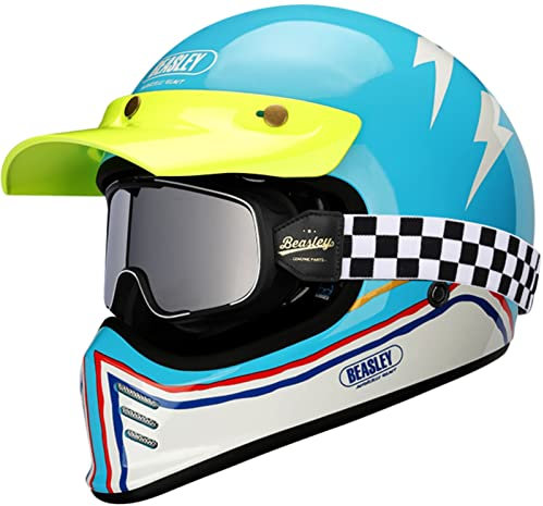 Vollgesichts-Motorradhelm, Verschiedene Größen Und Farben, Retro, Stilvoll, Einzigartiges Design, Klassischer Stil, Für Erwachsene, Frauen, Männer, DOT/ECE-Geprüft K,XXXL