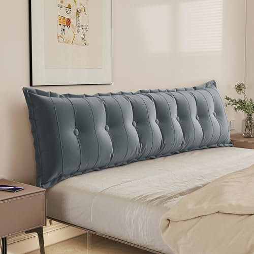 WOWMAX Rechteckiges Kopfteilkissen, Nackenrolle, Kissen für Bett, Rückenlehne, Kissen zum Sitzen im Bett, Tagesbett, Rückenstützkissen für Bett, Lesekissen, Samt, Grau, King