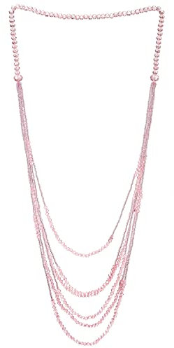 COOLSTEELANDBEYOND Rosa Perline Lunga Statement Dichiarazione Collana Multi Strati Cascata Catena con Cristallo Perline Charms Pendente