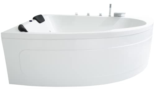 Basera® BASIC Indoor Eck-Whirlpool Badewanne Guam 180 x 130 cm für 2 Personen mit 13 Massagedüsen, Wasserfall, LED-Ambiente