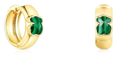 TOUS Pendientes pequeños con baño de oro 18 kt sobre plata y malaquita Icon Color