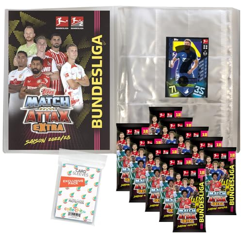Bundle mit Match Attax EXTRA 2022/23-1 Leere Sammelmappe + 10 Booster + Exklusive Collect-it Hüllen