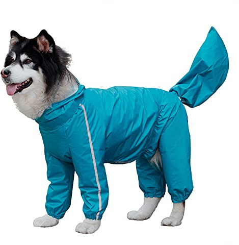 Leowow Hunde-Regenmantel, 4 Beine, große Hunde-Regenjacke mit reflektierenden Streifen, wasserdichter Regenmantel mit Kapuze, für große Hunde, große Rassen, Regenjacken mit Beinen, Schwanz (Blau, 9XL)