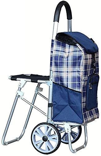 Pimex Chariot Chariot de Courses Multifonction de Grande capacité, léger, Pliable, à roulettes, avec siège, Sac à Pousser, avec 2 Roues, Diables de Rangement, Bleu