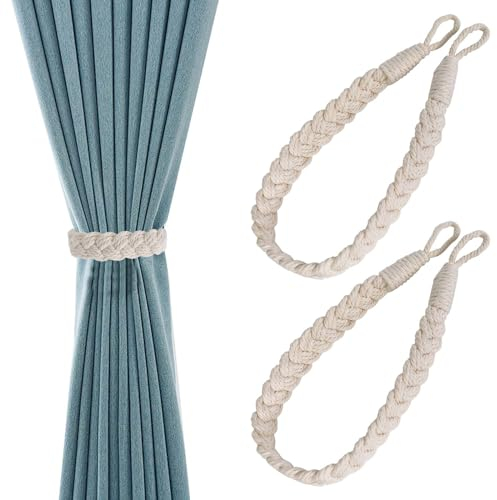 4 Piezas Alzapaños Cortinas, 64cm Algodón Mano Tejer Ventana Cortina Corde, Estilo Simple Accesorio Cortina Accesoriospara Cortinas, Artesanales Cuerdas de Nudos de Cortinas, Beige