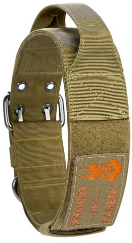 OneTigris 5cm Breites Hundehalsband mit Griff und Patch für Große Hunde Braun XL