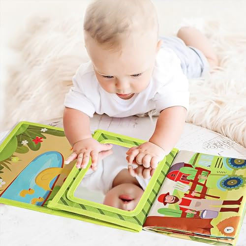TK99SW Baby Spielzeug, Bauchlage Spielzeug Baby, Faltbarer Spiegel Spielzeug mit Knisterbuch, Geschenke für Jungen Mädchen (Grüner)