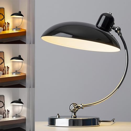 Tischlampe mit Stecker und Schalter Retro Tischleuchte mit Verstellbarem Arm Metall Nachttischlampe mit Kabel E27 Vintage Leselampe Nachtlicht 3000K/4500K/6000K für Schlafzimmer Wohnzimmer,Schwarz