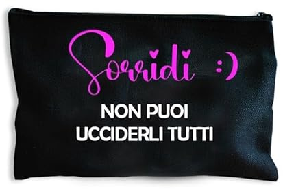 FLORES Pochette astuccio Sorridi non puoi ucciderli tutti, pochette ironica