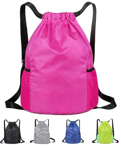 Toced Drawstring Swimming Bag for Kids, Waterproof Girls Swim PE Bag Oxford Fabric Large Sports Backpack String Gym Sack for School Travel Holidays Climbing Hiking