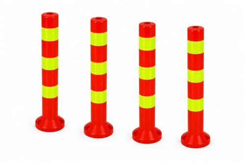 4er Set - Sperrpfosten [Höhe-68cm] - Absperrpfosten Kunststoff reflektierend | Absperrung mit Standfuß [Befestigung mit Schrauben] | Absperrständer | Park Pfosten | Leitpfosten | Poller