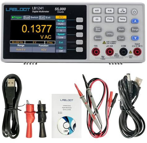 Labloot LB1241 Mini multimètre numérique de table à batterie LCD 3,7 pouces pour ordinateur de bureau True RMS