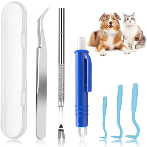 YIZWINS 7 Pcs Tire Tique, Pince à Tique de en Acier Inoxydable, Pince a Tique pour Chien, Crochet Tiques en Plastique, Pince a Tique Anti Tique pour Chats, Chiens en Humains (avec Boîte de Rangement)