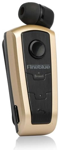 Fineblue F910 - Auricolari Bluetooth Smartphone Con Clip - Filo Retrattile In Ear - Avviso a Vibrazione integrata - Microfono Cancellazione Attiva Del Rumore - Esclusiva StoreBronzi (F910) (Oro)