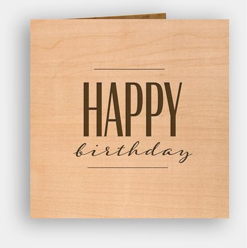 Original Holzgrusskarte - Geburtstagskarte für besondere Glückwünsche zum Geburtstag – HAPPY birthday - Kirschholz, Geburtstagsbillet, Glückwunschkarte, Postkarte, Geschenkkarte