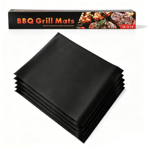 5 Teiliges Set BBQ Grillmatte, 40 x 33 cm Antihaftbeschichtete Wiederverwendbare Grillmatten Backmatten für Gas Holzkohle Elektrogrills Leicht Zu Reinigen