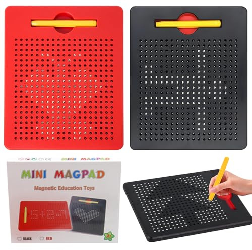 XEERUN 2 Stück Magnetische Zeichentafel, Magnetische Zeichenbretter, Magnet Stahlkugel Zeichenbrett, mit 2 Stift, für Kritzel Entspannen (21,5x17,5cm, Rot + Schwarz)