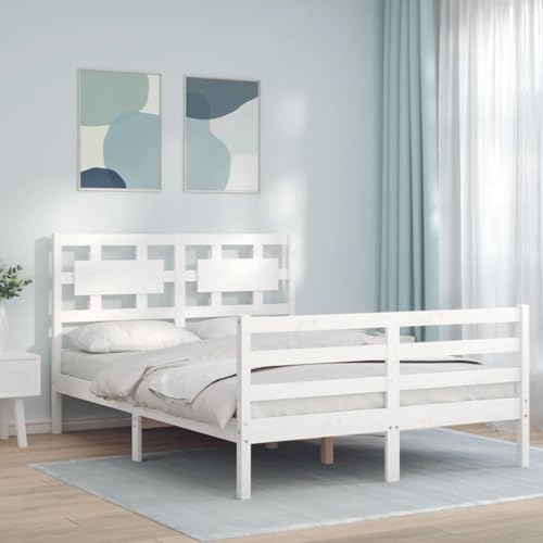 Buzaza Massivholzbett mit Kopfteil Bettgestell Bed Frame Holzbett Kopfteil Bett Schlafzimmer Bett Massivholzbetten Weiß - 3194412