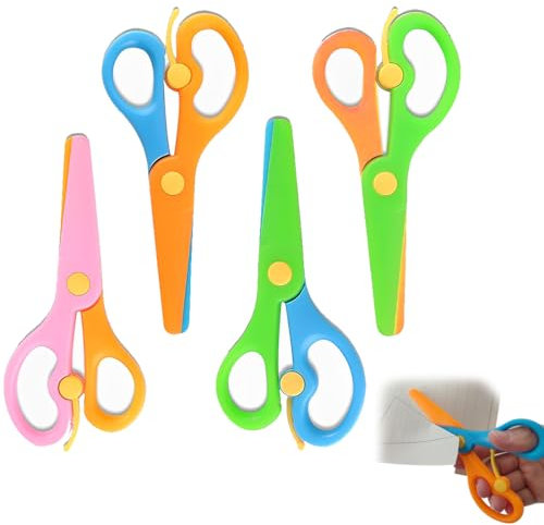 VONJUMA 4 Pcs Forbici Bambini E 100 Pcs Cartoncino Colorato Forbici Di Sicurezza Per Bambini Forbici Per Carta In Plastica Pp Forbici Prescolare Per Bambini Dai 2 Anni In Su Forbici Artigianali