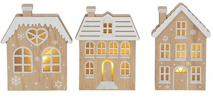 Schmucks HOME Weihnachtsdeko beleuchtet3x Holz Haus LED Weihnachtshäuser Deko