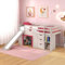 COSTWAY 3FT Bunk Bed for Kids, Solid Pine Wood Loft Bed Frame with Slide, Ladder, Safety Guardrails, 3 Drawers & Open Compartments, Children's Single Bed Frame for Boys Girls (Beige + Pink)