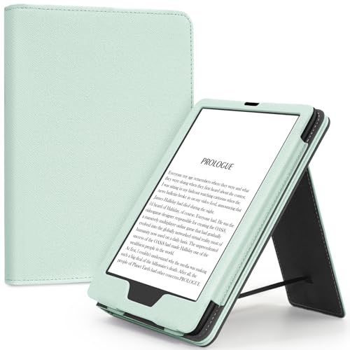 Slim Case for 7/6.8 Kindle Paperwhite with Hand Strap(12th/11th Gen 2024/2021) and Kindle Colorsoft Signature Edition,Stand Cover and Card Slot,Premium PU Sleeve with Auto Wake/Sleep,Agave Green