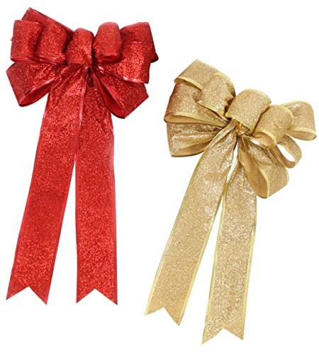 OSOLADY 1paar Kleinformatige Rote Und Goldene Weihnachtsbaum-Bowknots Zur Dekoration Für Festliche Geschenkverpackungen Und Baumschmuck Für Weihnachten