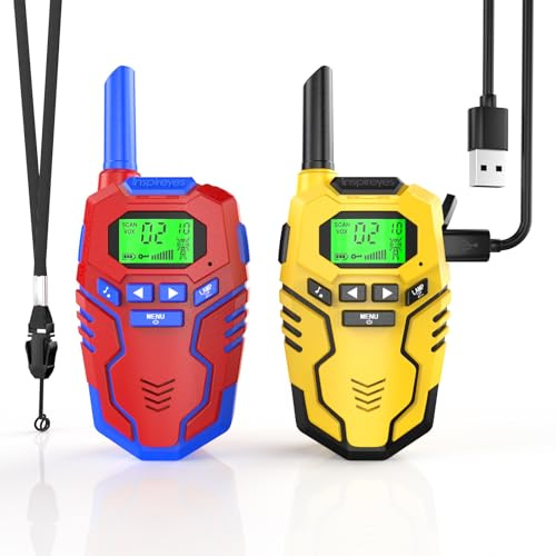 Inspireyes Walkie Talkie Niños Recargable, 48 Horas de Tiempo de Trabajo, 3 kilómetros de Largo Alcance, Regalos de Cumpleaños, Juguetes al Aire Libre para niños de 3 a 12 años