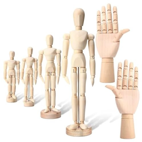 GIWFBQTR 6er-Pack Künstler-Schaufensterpuppen Aus, 4,5/5,5/8/12 Zeichenfigurenmodell, Handmodell Aus, 7 Modell für Linke und Rechte Hand