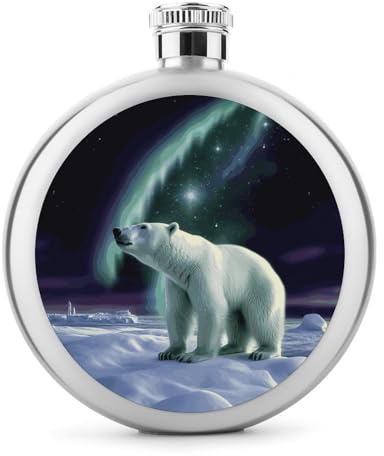 5 oz Whisky Flasche Polar Bären Northern Lights Gedruckt Edelstahl Flasche Hüftkolben Auslaufsicher Getränk Kantine Likör Flaschen für Reise Geschenke Hochzeit Bachelorette Party