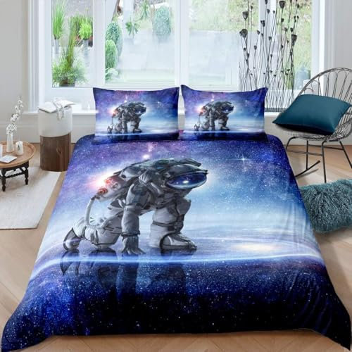 Bettwäsche 200X200 Cm Astronauten-Weltraum Kinderbettwäsche 3D-Druck Weiche Mikrofaser Bettwäsche-Set - Anti-Allergie Bettbezüge Set Mit 2 Kissenbezug Für Junge Mädchen Zimmerdekoratio -78793552807355