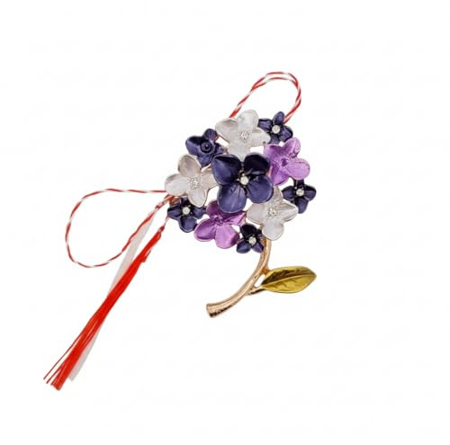 Martisor Broche Fleur Hortensia avec Cordon Rouge et Blanc Grande Epingle Élégante pour Femme Homme Plusieurs Couleurs Disponibles
