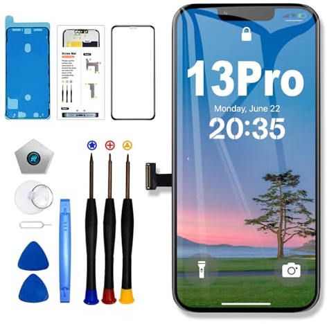 EFaith Écran pour iPhone 13 Pro 6.1 LCD Ecran de Rechange Full HD Tactile Digitizer Assembly avec Kit De Réparation Complet + Protecteur D'écran + Adhésif Étanche pourA2638/ A2483/ A2636/ A2639/ A2640