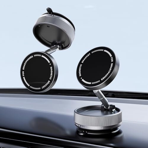 XiJiefa Xijifa supporto per cellulare auto magnetico,Supporto per telefono cellulare pieghevole portatile sottovuoto,Supporto per smartphone sul cruscotto del girevole a 360 gradi(nero)