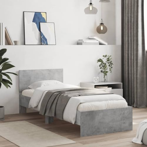 MOBCANT Giroletto Testiera,Reti a Doghe Decorazione della camera da letto Letto per Anziani Letto singolo utilizzabile per Camera da letto Albergo Grigio Cemento 75x190 cm Legno Multistrato