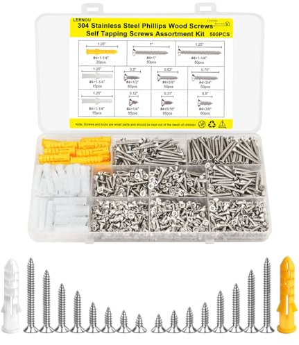 500Pcs Wood Screws Assortment Kit,M3 Stainless Steel Self Tapping Screws | Flat Head Small Screws for Wood, Phillips Countersunk Screws, Multi Purpose for Furniture, Woodworking, DIY Model Fixing
